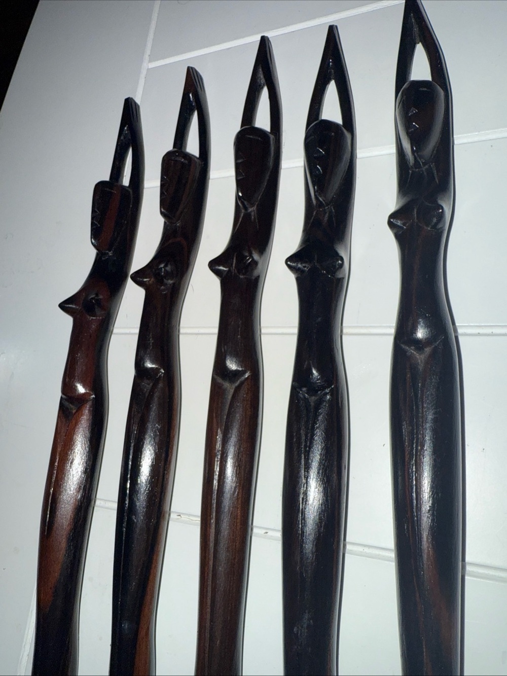Hand Crafted Dark Brown Carved Wooden Wall Picks - Set of Decorative Sculptures